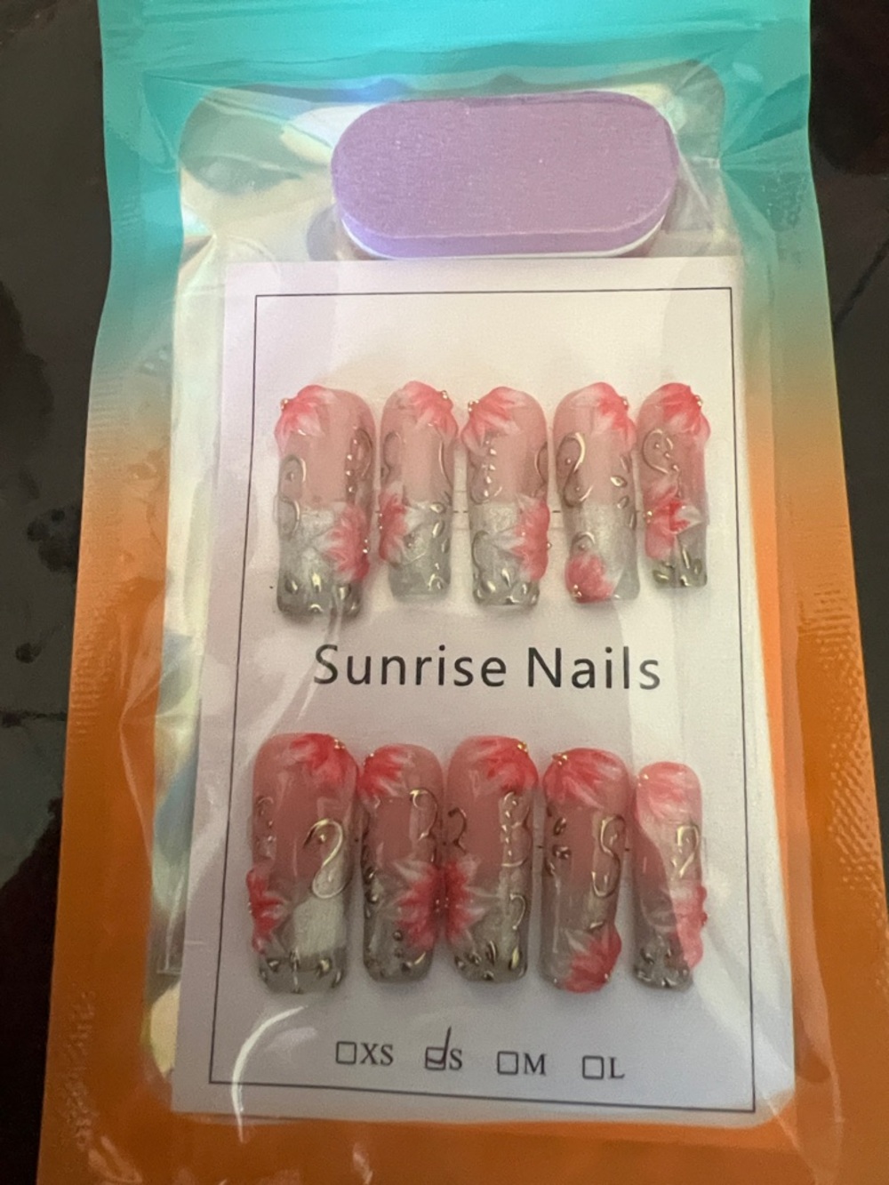 Sunrise Nails Pink Floral Press-On Set